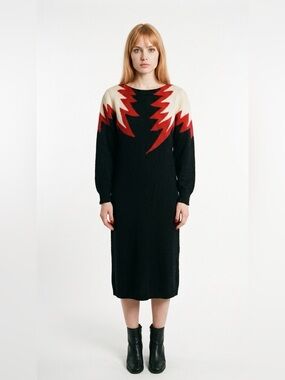 JOHN RICHARD KNIT LIGHTNING BOLT MAXI DRESS SMALL BLACK RED WOMAN